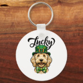 Glücklicher Goldendoodle Hund St. Patrick Tag Kind Schlüsselanhänger (Vorderseite)