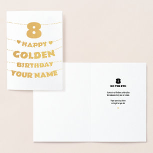 Glücklicher goldener Geburtstag, 8. Geburtstag Gol Folienkarte