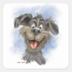 Glücklicher grinsender Hund – Süße Hunde-Cartoon Quadratischer Aufkleber