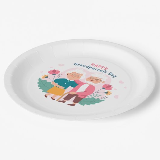 Glücklicher Großeltern Tag  Pappteller (Schrägansicht)