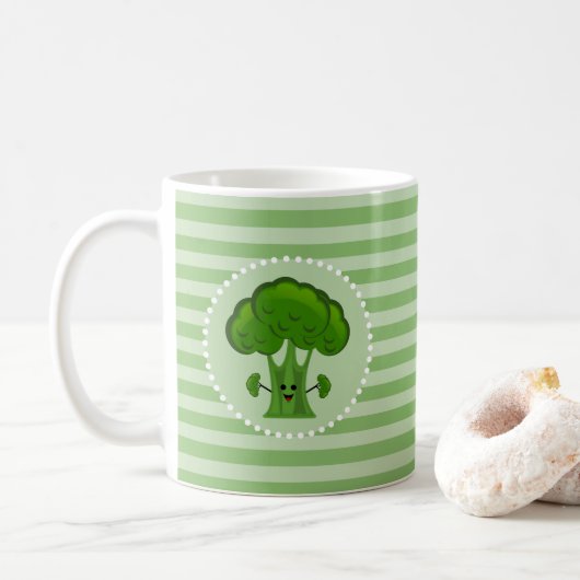 Glücklicher grüner Brokkoli Kaffeetasse (Mit Donut)