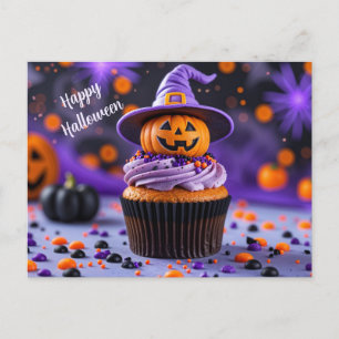 Glücklicher Halloween-Cupcake mit Jack O Lantern Feiertagspostkarte