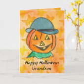 Glücklicher Halloween-Enkel-individueller Name Karte (Gelbe Blume)