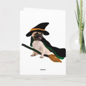 glücklicher Halloween-Fliegenbesen-Hexe-Mops Karte (Rückseite)