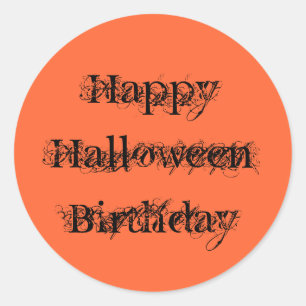 Glücklicher Halloween-Geburtstag, orange Schwarze Runder Aufkleber
