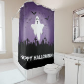 Glücklicher Halloween-Geist auf einem Friedhof Duschvorhang (Beispiel)