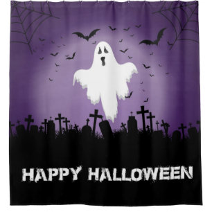 Glücklicher Halloween-Geist auf einem Friedhof Duschvorhang