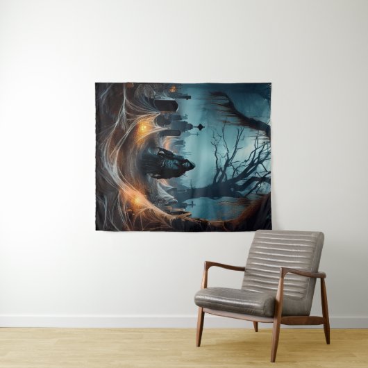 Glücklicher Halloween-Grimischer Sensenmann auf ei Wandteppich (Beispiel (Horizontal))