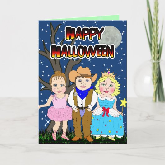 Glücklicher Halloween Kid Cowboy, Prinzessin, Ball Karte (Vorderseite)