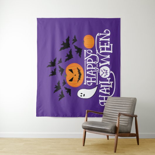 Glücklicher Halloween Kürbis Gespenst Fledermäuse  Wandteppich (Beispiel)