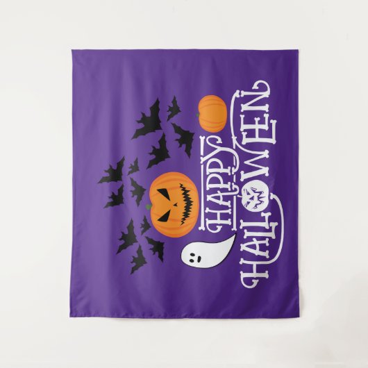 Glücklicher Halloween Kürbis Gespenst Fledermäuse  Wandteppich (Vorderseite)