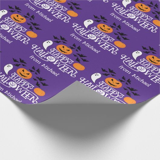Glücklicher Halloween Kürbis Gespenster Fledermäus Geschenkpapier (Ecke)