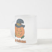 Glücklicher Halloween-Kürbis mit Hut Mattglastasse (Vorderseite Links)