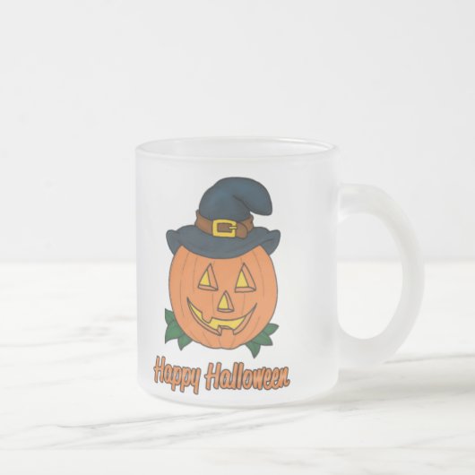 Glücklicher Halloween-Kürbis mit Hut Mattglastasse (Rechts)