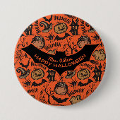 Glücklicher Halloween-Monogramm-Namensschild Button (Vorderseite)