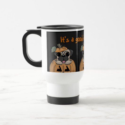 Glücklicher Halloween-Mops in Jack O' Lantern Reisebecher (Links)