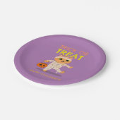 Glücklicher Halloween-Party, lila mit Mumie Pappteller (Schrägansicht)