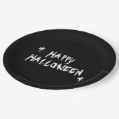 Glücklicher Halloween Schwarz-weißer beängstigende Pappteller (Schrägansicht)
