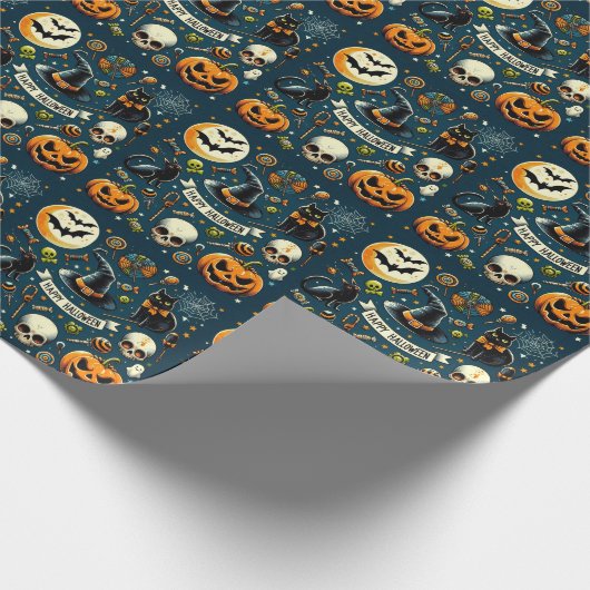 Glücklicher Halloween Spaß & Spooky Geschenkpapier (Ecke)