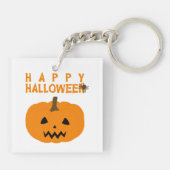 Glücklicher Halloween-Text und Kürbis auf den weiß Schlüsselanhänger (Rückseite)