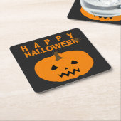 Glücklicher Halloween-Text und Kürbis auf Schwarz Rechteckiger Pappuntersetzer (angewinkelt)