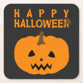 Glücklicher Halloween-Text und Kürbis auf Schwarz Rechteckiger Pappuntersetzer (Vorderseite)