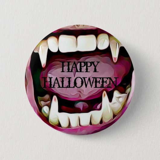 Glücklicher Halloween-Vampirs-Reißzahn-Knopf Button (Vorderseite)