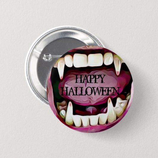 Glücklicher Halloween-Vampirs-Reißzahn-Knopf Button (Vorne & Hinten)