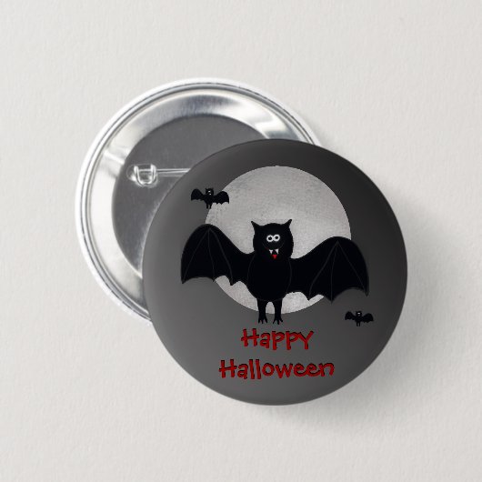 Glücklicher Halloween-Vampirs-Schläger-Knopf Button (Vorne & Hinten)