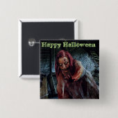 Glücklicher Halloween-Zombie-Mädchen-Knopf Button (Vorne & Hinten)