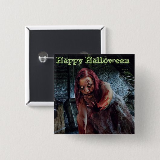 Glücklicher Halloween-Zombie-Mädchen-Knopf Button (Vorne & Hinten)