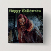Glücklicher Halloween-Zombie-Mädchen-Knopf Button (Vorderseite)