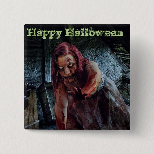 Glücklicher Halloween-Zombie-Mädchen-Knopf Button (Vorderseite)
