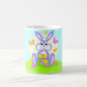 Glücklicher Hase Schmetterlinge Blumen Süßer Lila Kaffeetasse