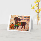 Glücklicher Heiligen-Dackel Hund Karte (Gelbe Blume)