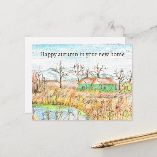 Glücklicher Herbst in neuen Zuhause Real Anwesen C Postkarte (Vorderseite/Rückseite Beispiel)