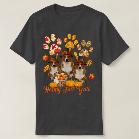 Glücklicher Herbst-Jahr-Erntedank Drei Corgis Fall T-Shirt (Design vorne)