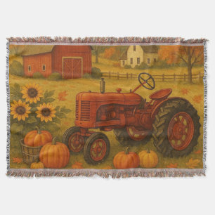 Glücklicher Herbst klassischer Traktor und Bauernh Decke
