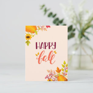 Glücklicher Herbst-Kürbis und Blätter Herbst Feiertagspostkarte