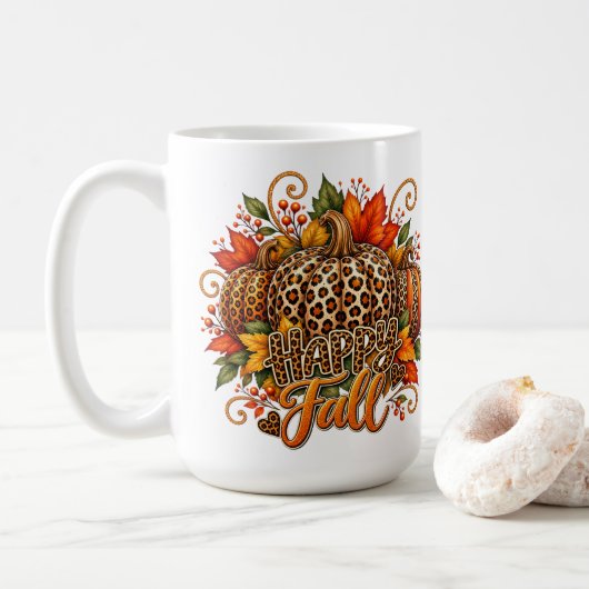 Glücklicher Herbst Leopard Kürbis Kaffeetasse (Mit Donut)