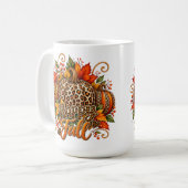 Glücklicher Herbst Leopard Kürbis Kaffeetasse (Vorderseite Links)
