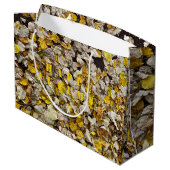 Glücklicher Herbst oder Ihr Text, Herbst Blätter F Große Geschenktüte (Rückseite Schrägansicht)