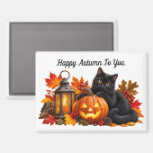 Glücklicher Herbst Schwarzkatze Magnet (Vorderseite/Rückseite)