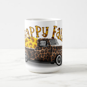 GLÜCKLICHER HERBST VINTAGE-LKW MIT SONNENBLUMEN KAFFEETASSE