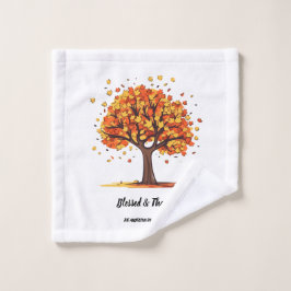 Glücklicher Herbstbaum, frohe Thanksgiving-Grüße Waschlappen