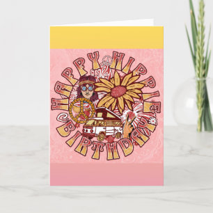 Glücklicher Hippie Geburtstag Retro Karte