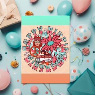 Glücklicher Hippie Geburtstag Retro Karte