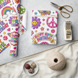 Glücklicher Hippie-Geburtstagsgeschenkverpackung B Geschenkpapier