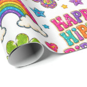 Glücklicher Hippie-Geburtstagsgeschenkverpackung B Geschenkpapier (Rolleneckpunkt)