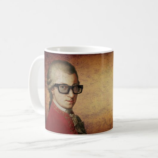 Glücklicher Hipster Wolfgang Amadeus Mozart Kaffeetasse (Vorderseite Links)